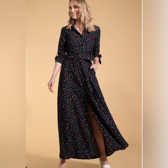 Dancing Leopard Dove Maxi Shirt Dress Abstract Confetti Print - Picture 1 of 7